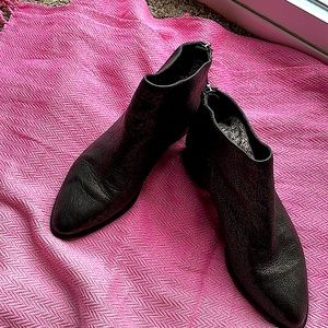 Very fashionable metallic booties are very versatile, and match everything!